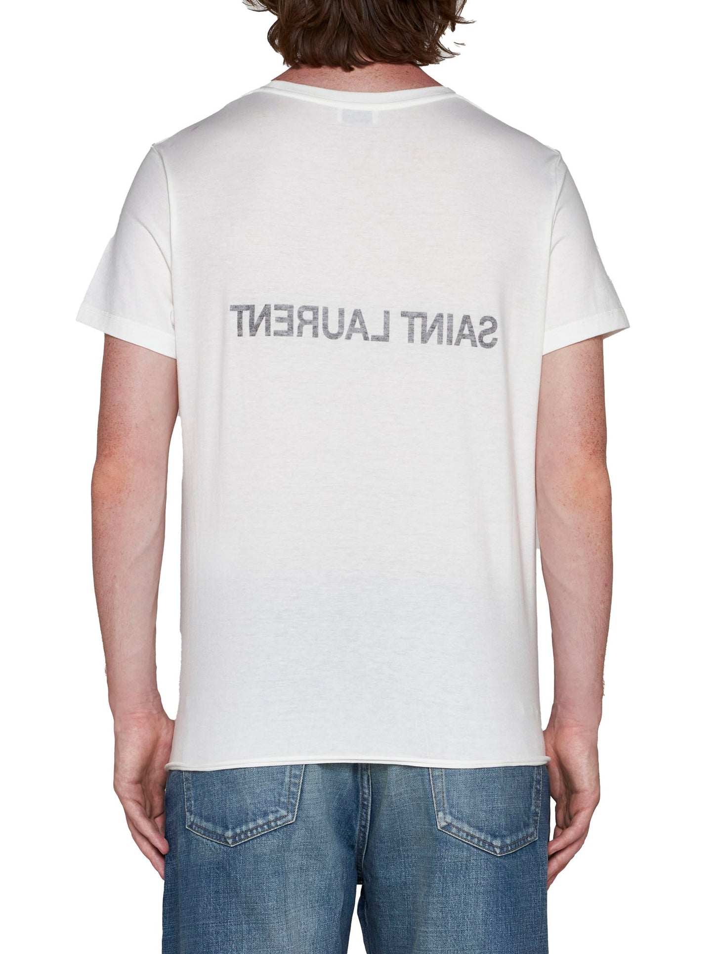 Saint Laurent Men Logo Cotton T-Shirt