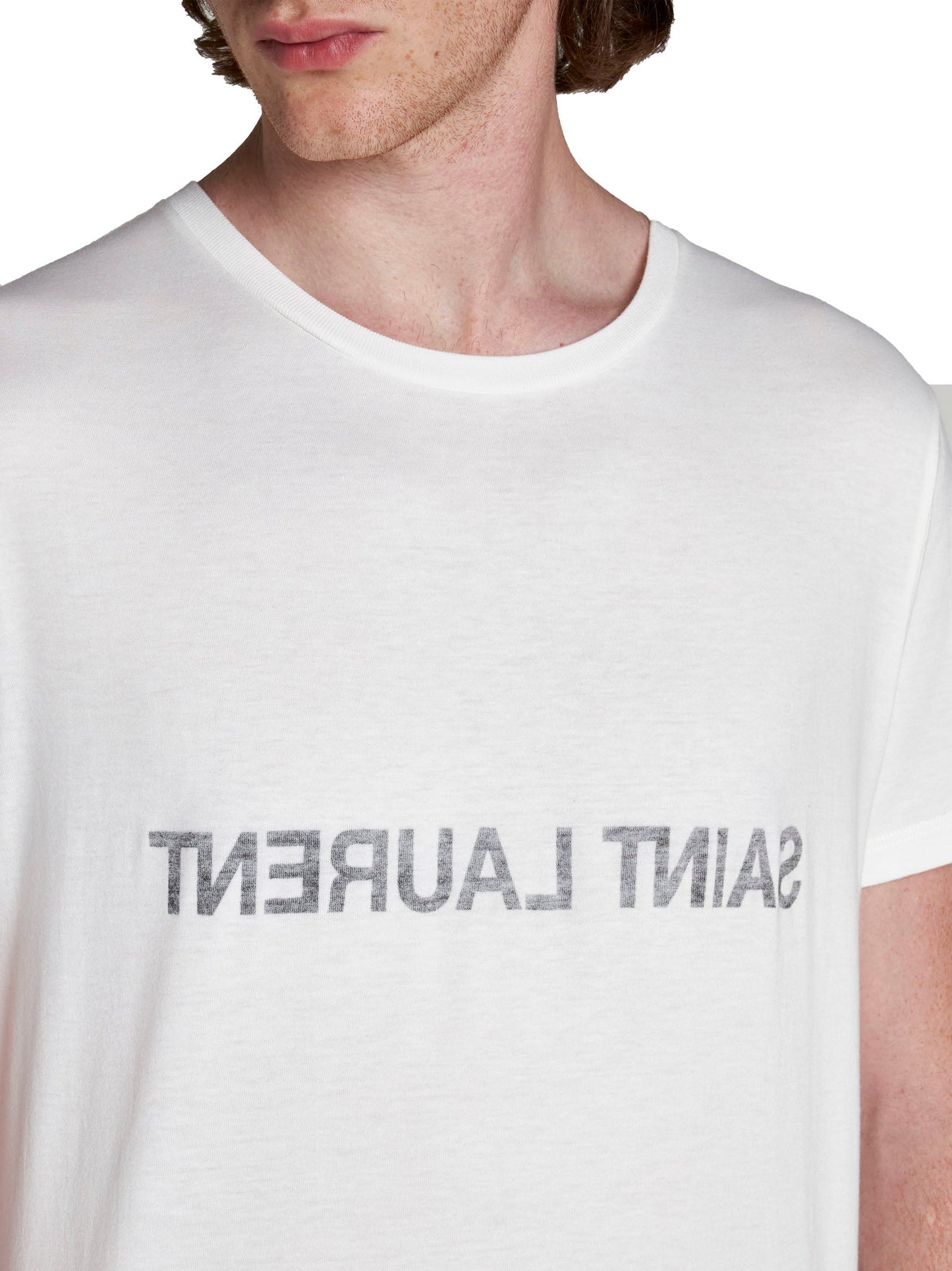 Saint Laurent Men Logo Cotton T-Shirt