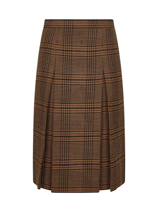 Saint Laurent Women Brown Prince Of Wales Midi Skirt