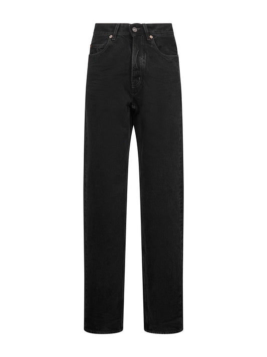 Saint Laurent Women Black Denim V-Waist Long Baggy Jeans