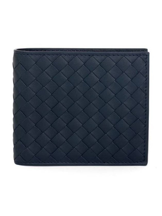 Bottega Veneta Intrecciato Weaving Half Wallet Navy