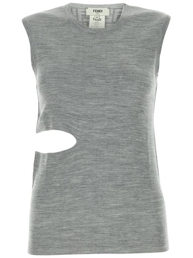 Fendi Cutout Reversible Wool Sleeveless Grey