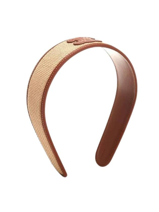CELINE Triomphe Raphia Calfskin Headband Natural Tan