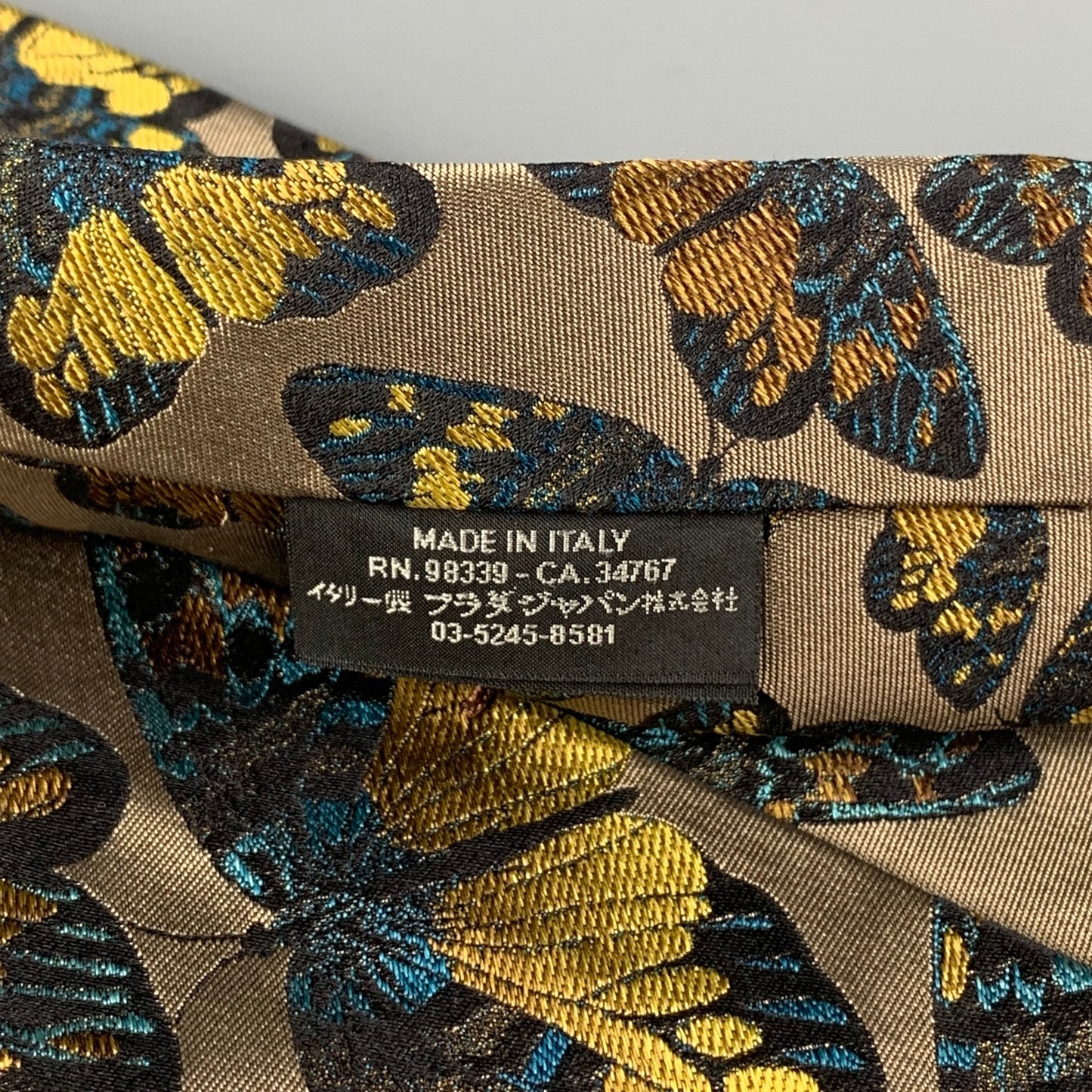 PRADA Taupe Gold Butterfly Silk Tie