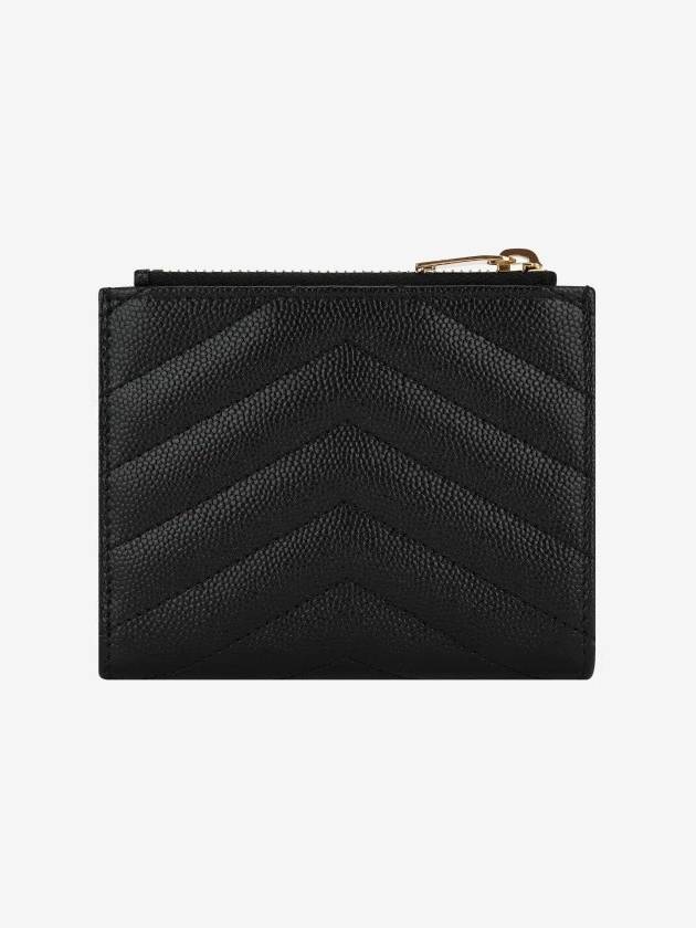 Saint Laurent Cassandre Matelasse Grain De Poudre Embossed Leather Half Wallet Black