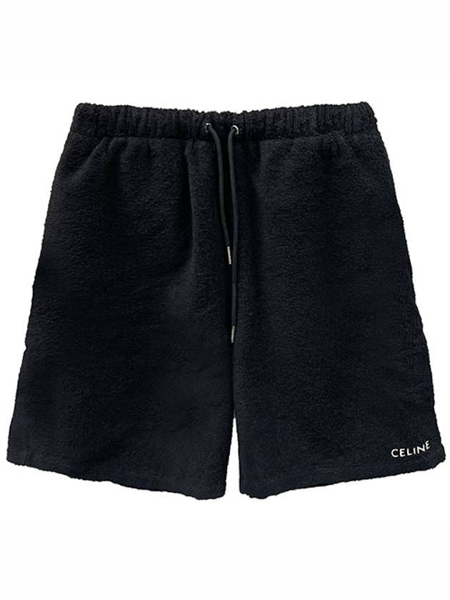 CELINE Embroidered Logo Terry Cotton Shorts Black