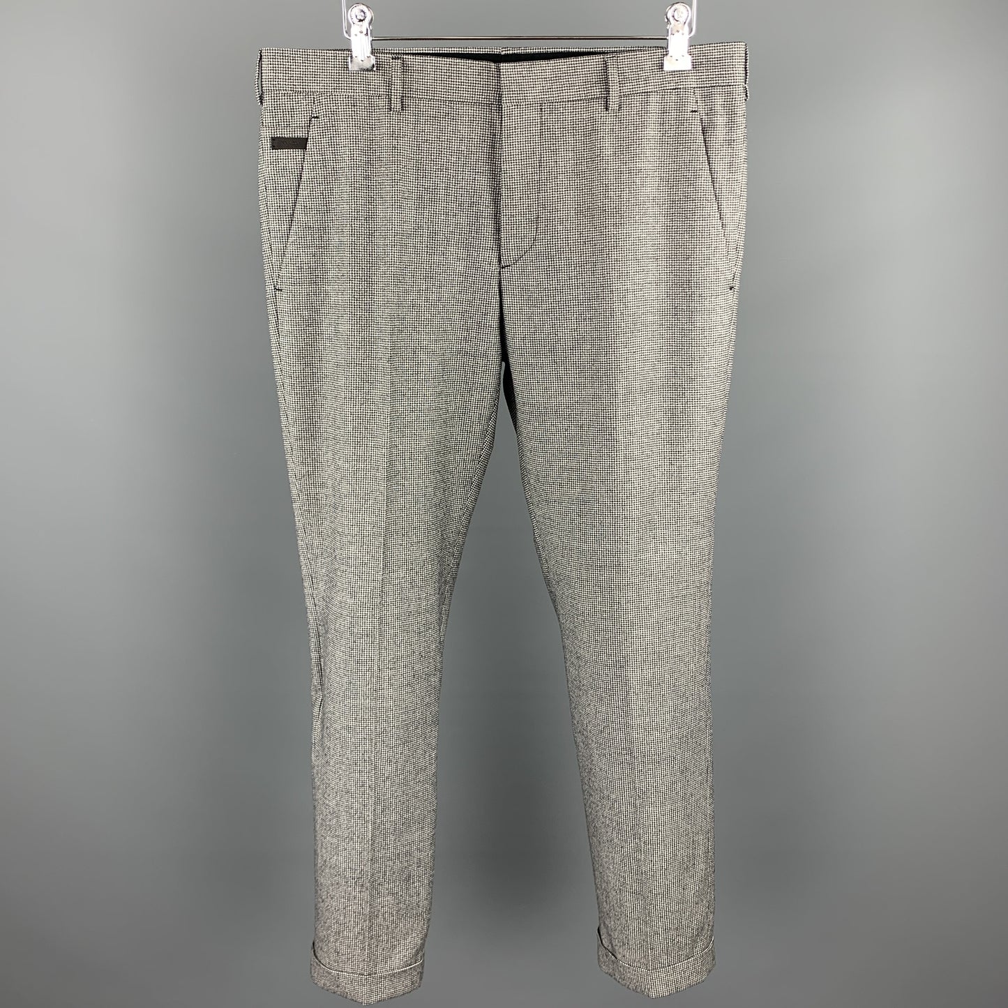 PRADA Size 30 Black & White Houndstooth Wool Button Fly Casual Pants