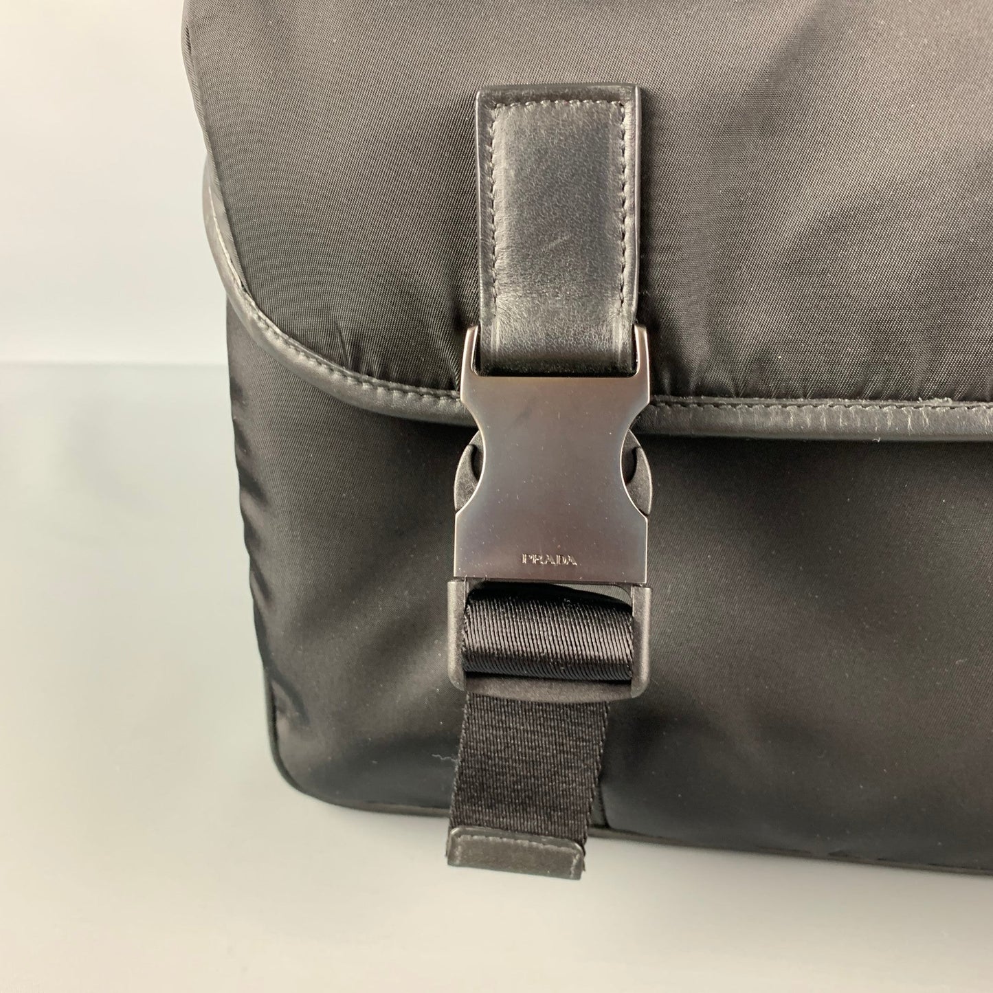 PRADA Black Nylon Leather Trim Cross Body Bag