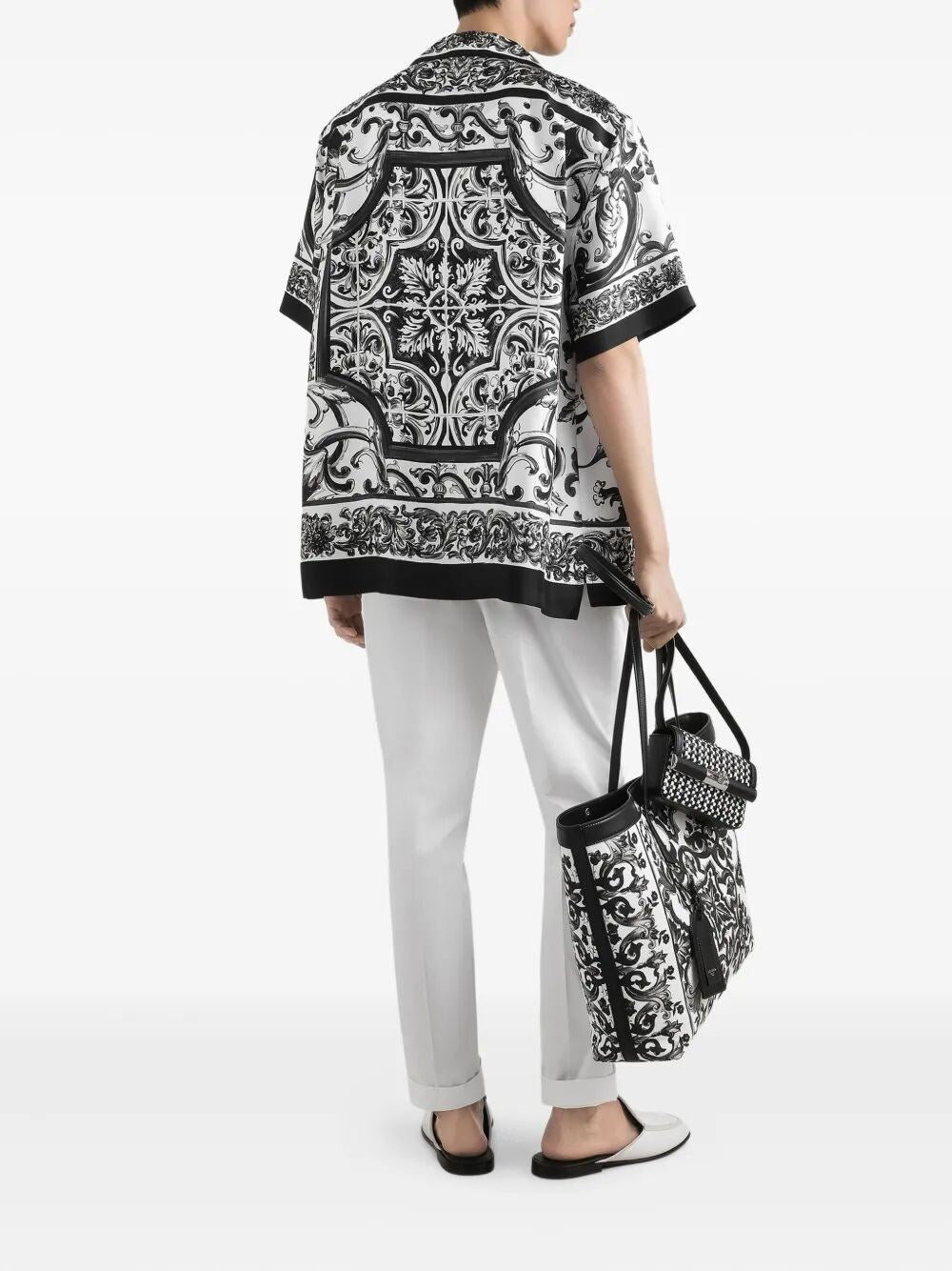 Dolce & Gabbana Men Silk Twill Hawaiian Shirt With Majolica Print