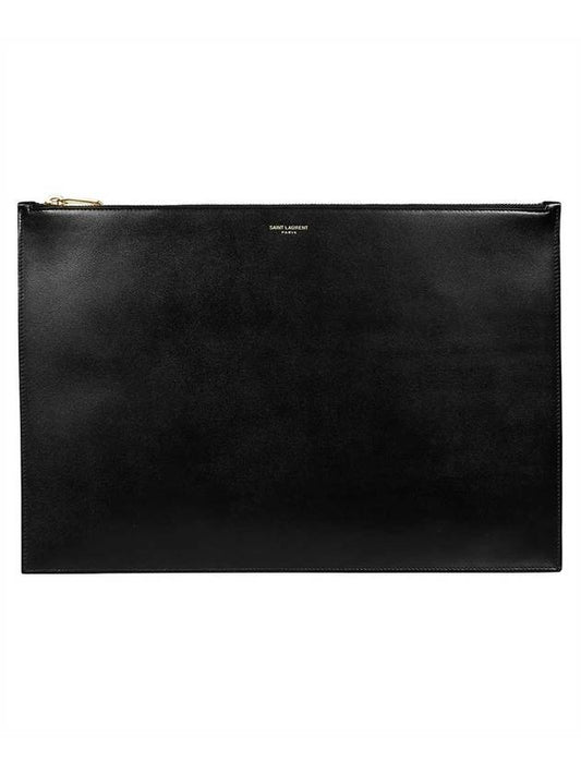 Saint Laurent Logo XL Shiny Leather Clutch Bag Black