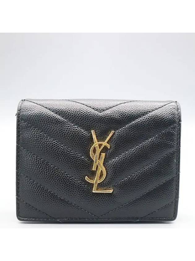Saint Laurent 668290 Black leather gold plated logo monogram card wallet