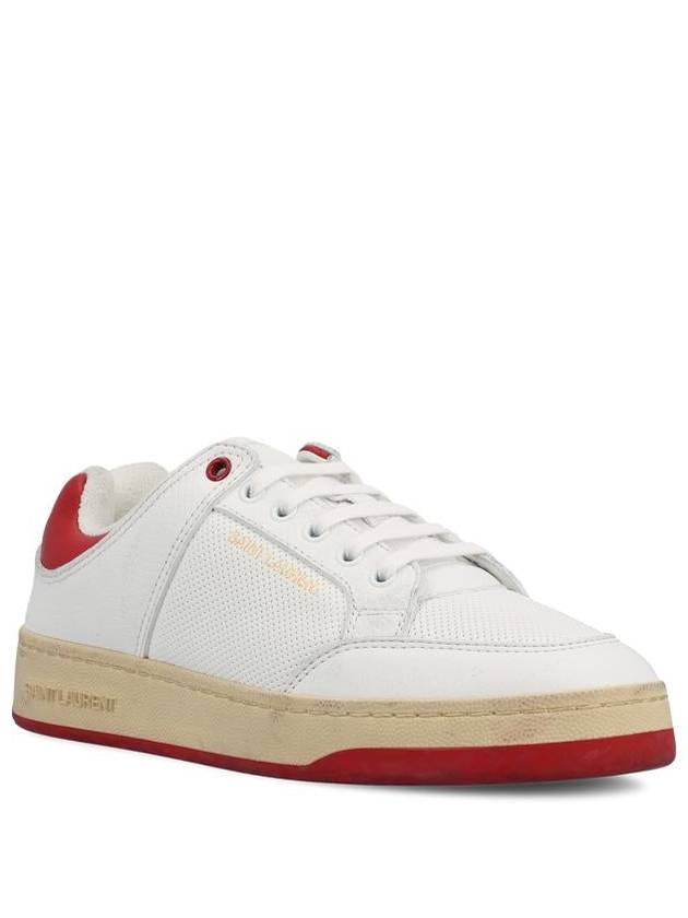 Saint Laurent Crack Lace Up Calf Leather Low Top Sneakers White Red