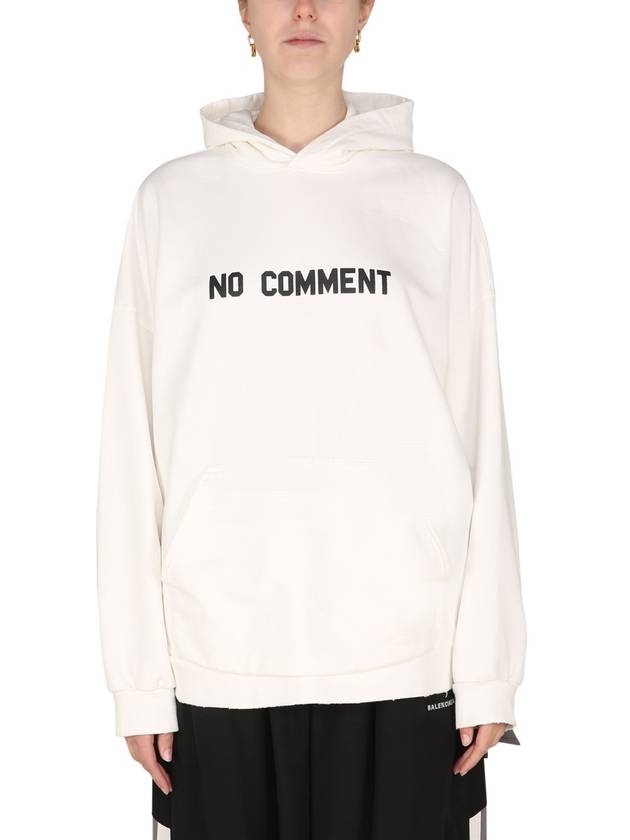 Balenciaga No Comment Logo Hooded Top White