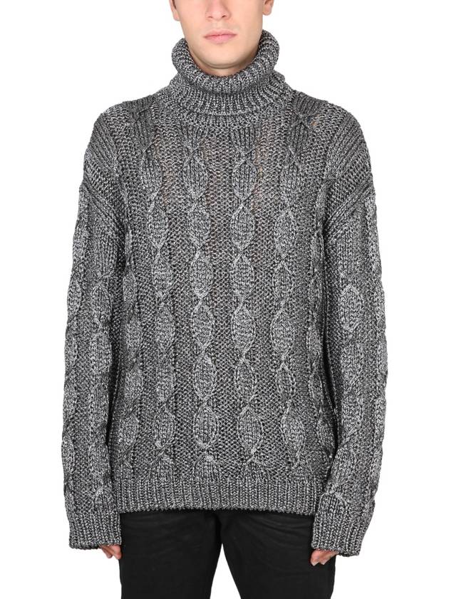 Saint Laurent cable knit turtleneck silver