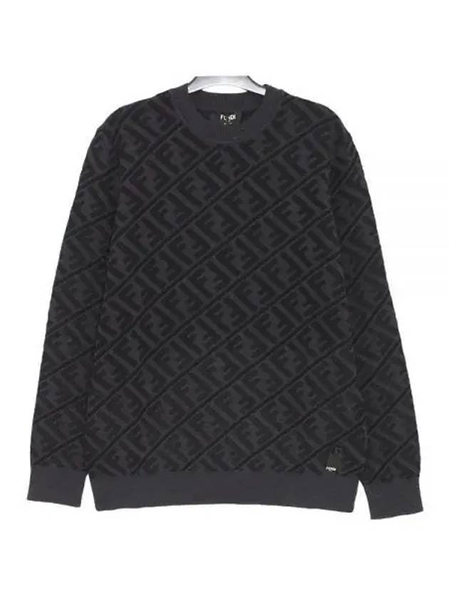 Fendi Men's Regular Fit Crew Neck Wool Knit Top Black Grey