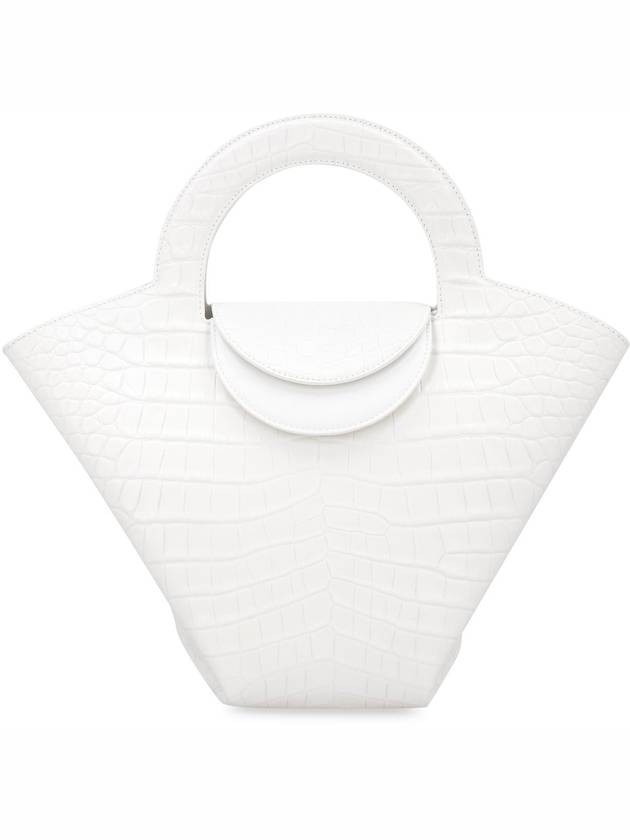 Bottega Veneta Crocodile Pattern Stone Tote Bag White