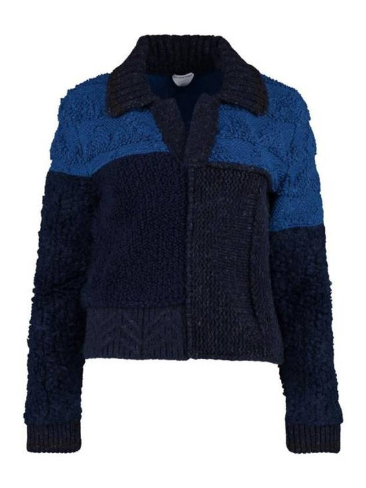 Bottega Veneta Patchwork Wool Knit Top Navy