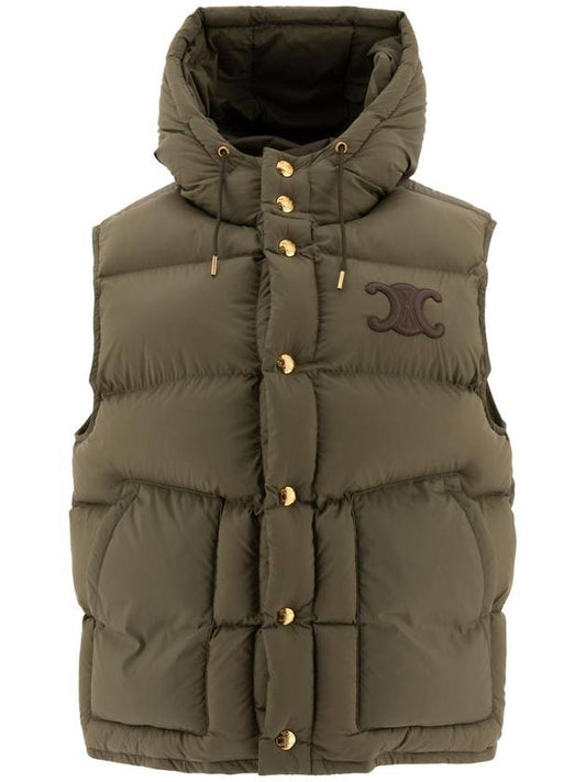 CELINE Triomphe Patch Hooded Down Vest Light Khaki