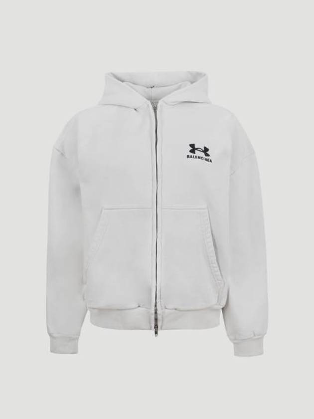 Balenciaga Embroidered Logo Hoodie Zip-Up Grey