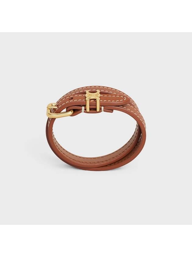 CELINE Les Cuirs Double Calfskin Gold Finish Brass Bracelet Tan