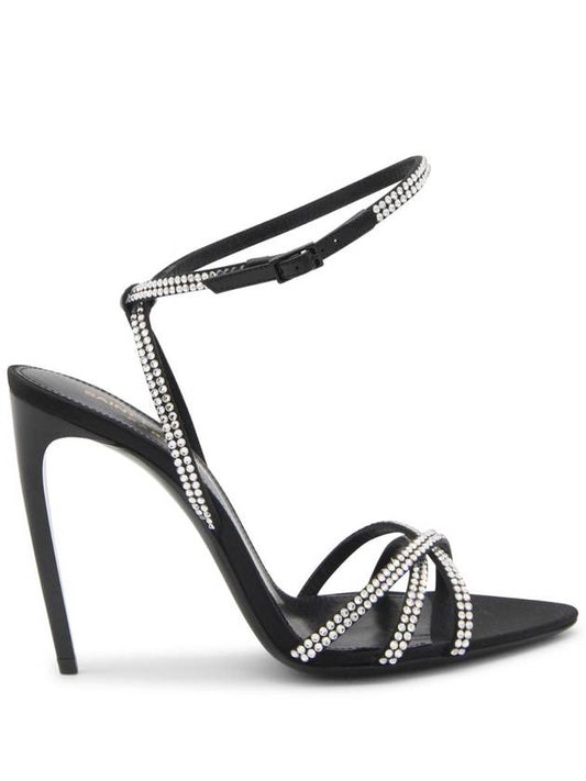Saint Laurent BLACK SILK AVA SANDALS 7315581UUAC1067