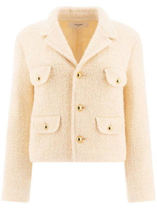 CELINE Chasseur Mohair Wool Tweed Jacket Vanilla