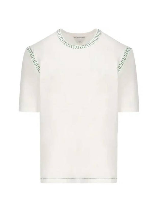 Bottega Veneta Overlock Parakeet Stitch Cotton Short Sleeve T-Shirt White