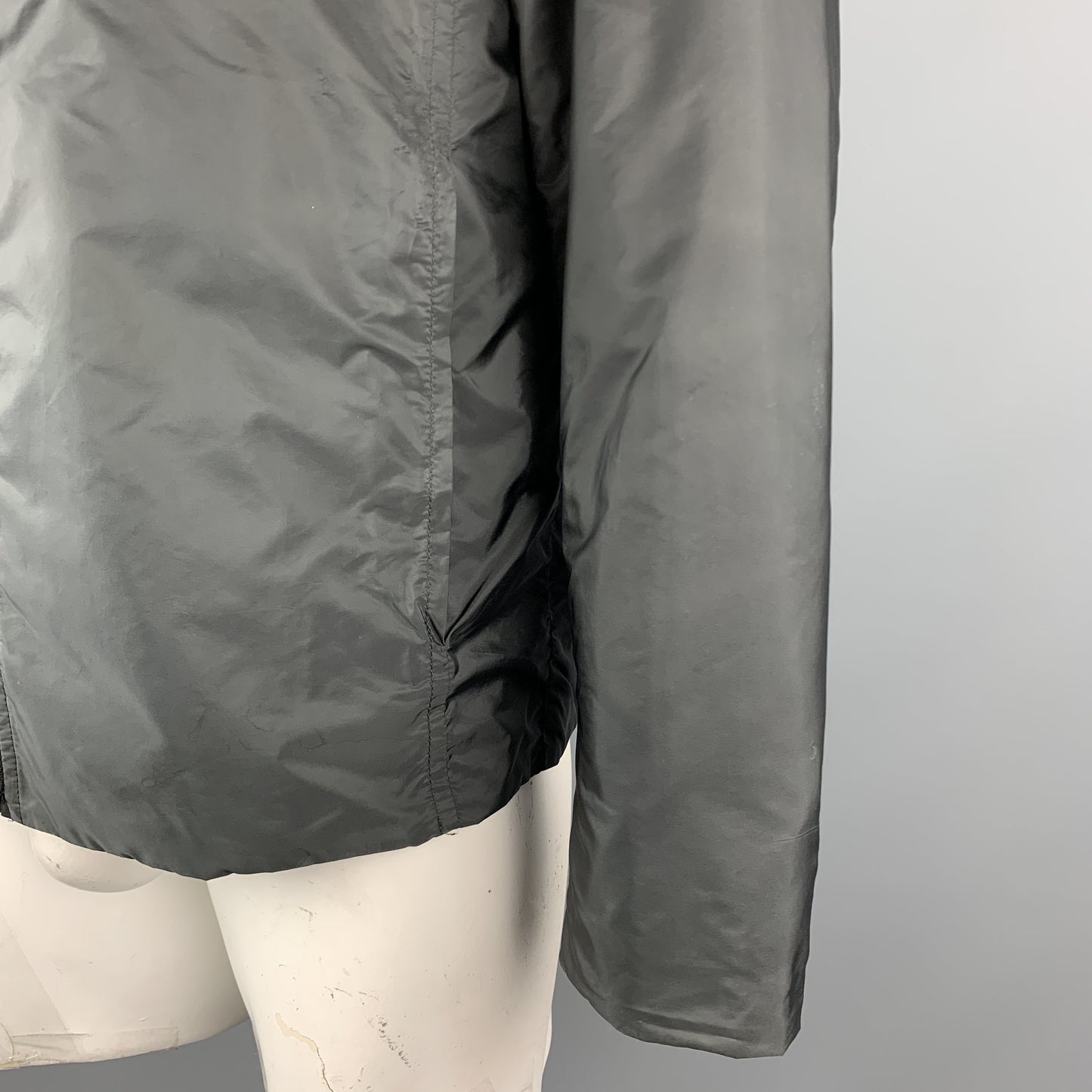 PRADA Size L Charcoal Polyester Reversible Zip Up Reversible Jacket