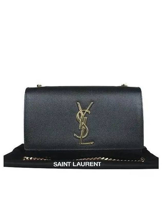 Saint Laurent 469390 YSL gold logo black caviar small Kate satchel chain shoulder bag