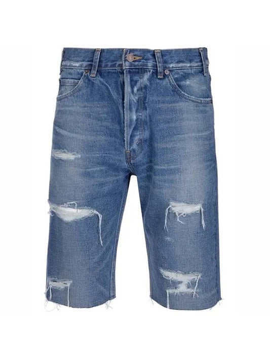 CELINE Kurt Distress Straight Shorts Blue
