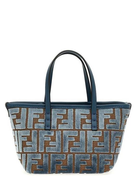 Fendi Roll FF Jacquard Velvet Tote Bag Light Blue