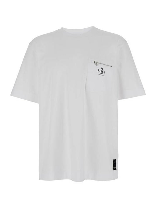 Fendi O'Lock Patch Pocket Cotton Short Sleeve T-Shirt White