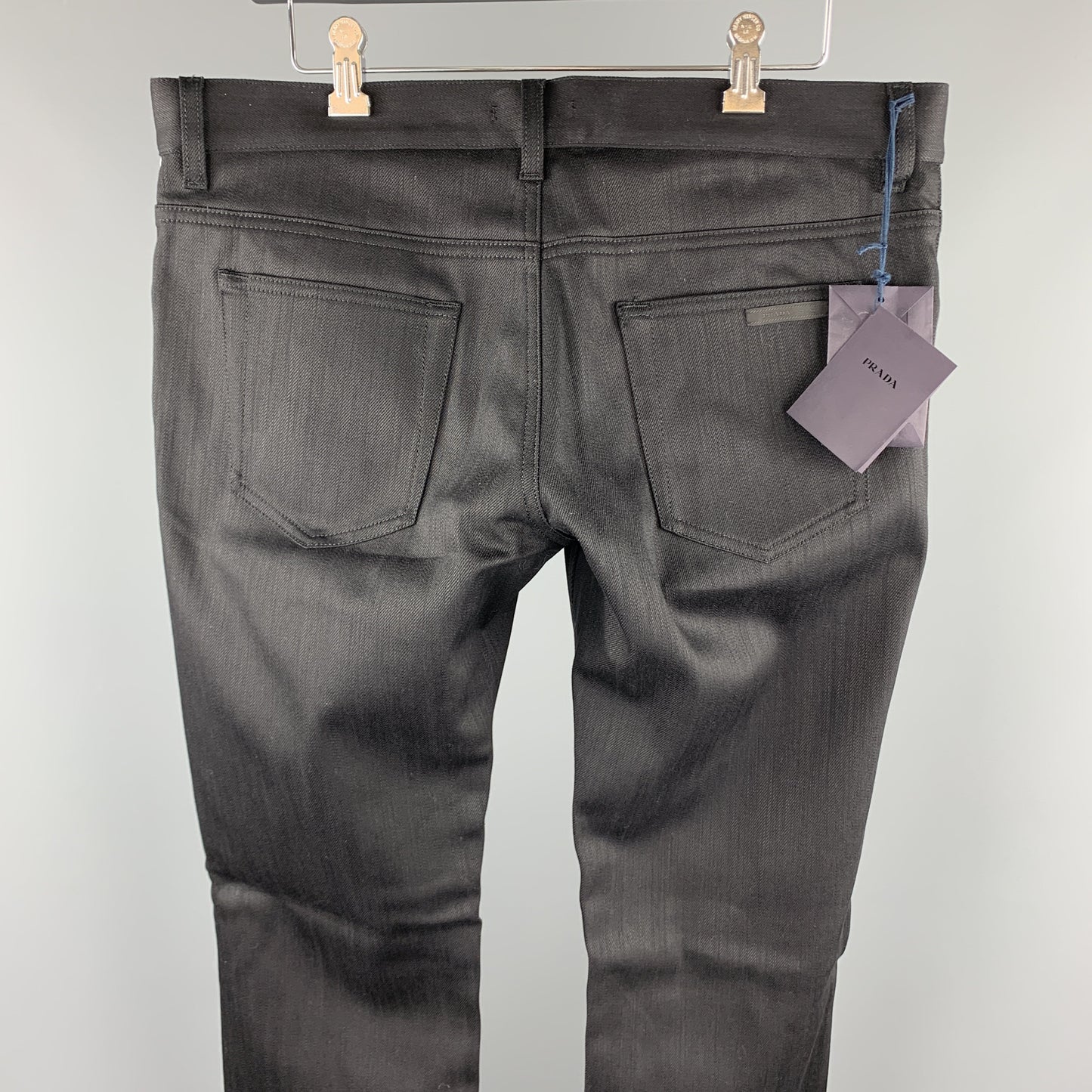 PRADA Size 34 Black Solid Cotton / Polyurethane Button Fly Jeans