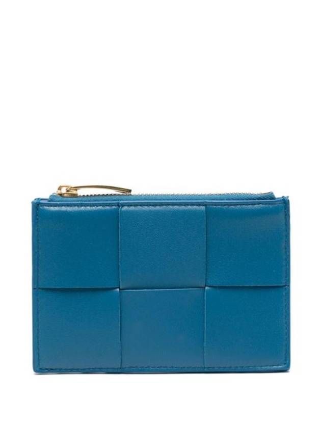 Bottega Veneta Intrecciato Cassette Zipper Card Wallet Blue