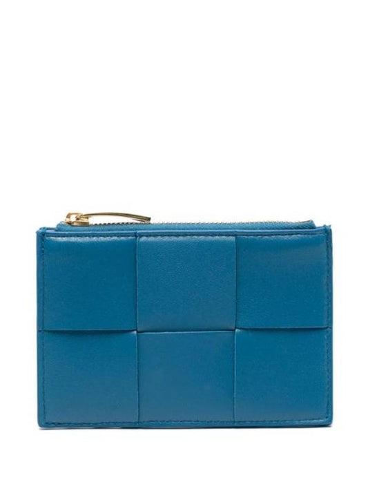 Bottega Veneta Intrecciato Cassette Zipper Card Wallet Blue