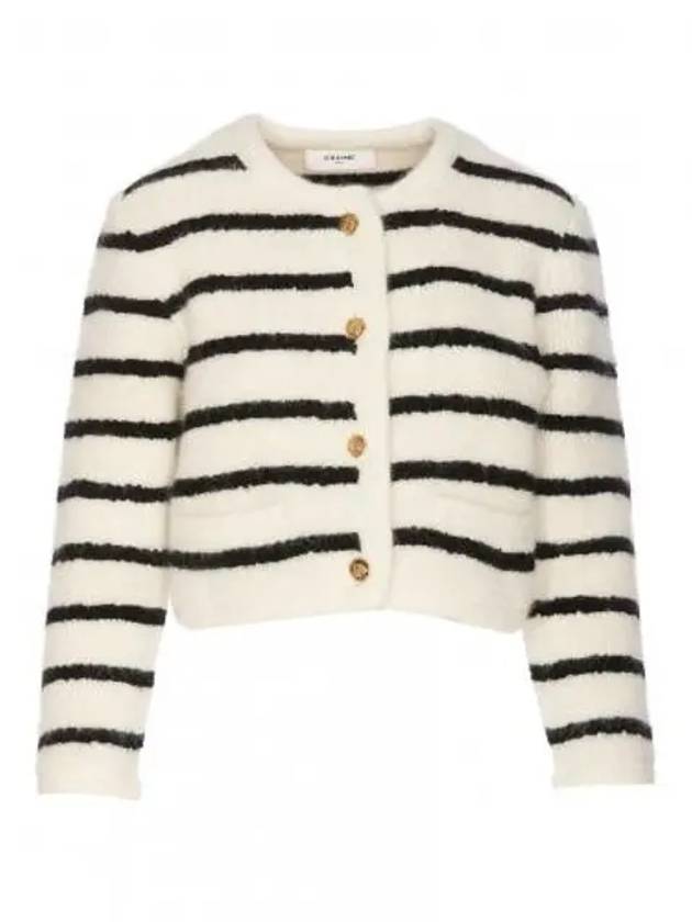 CELINE Stripe Cropped Cardigan Black Ecru