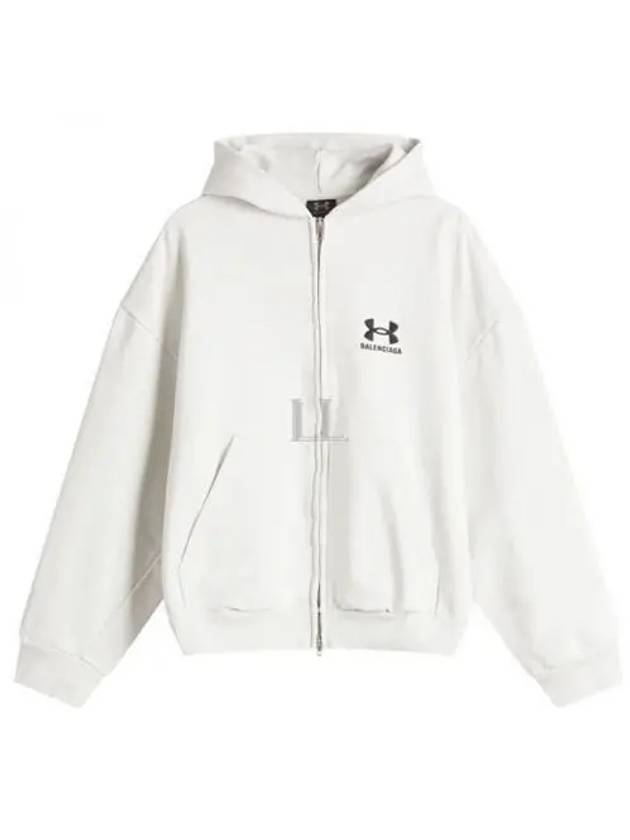 Balenciaga Embroidered Logo Hoodie Zip-Up Grey