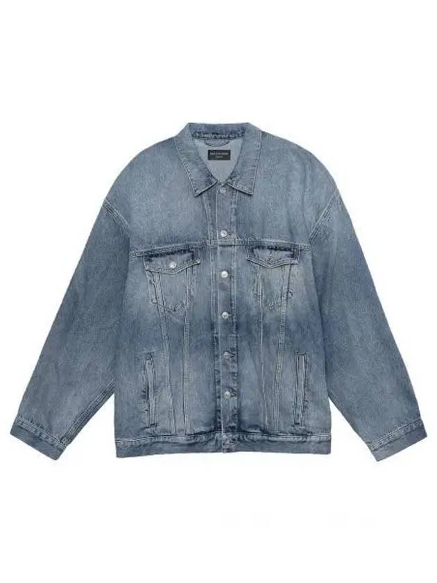 Balenciaga Back Logo Print Oversized Denim Jacket Blue