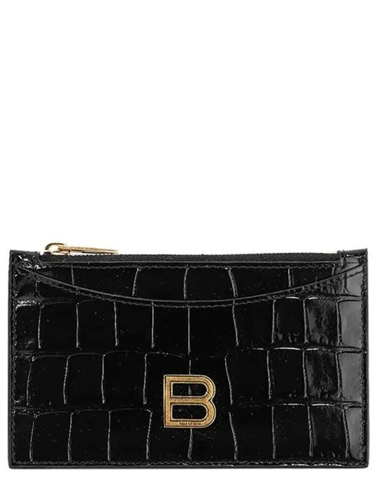 Balenciaga Crocodile Embossing Zipper Hourglass Card Wallet Black