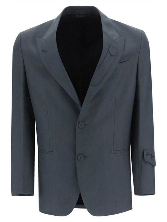 Fendi Men's Linen Blend Blazer Jacket Grey