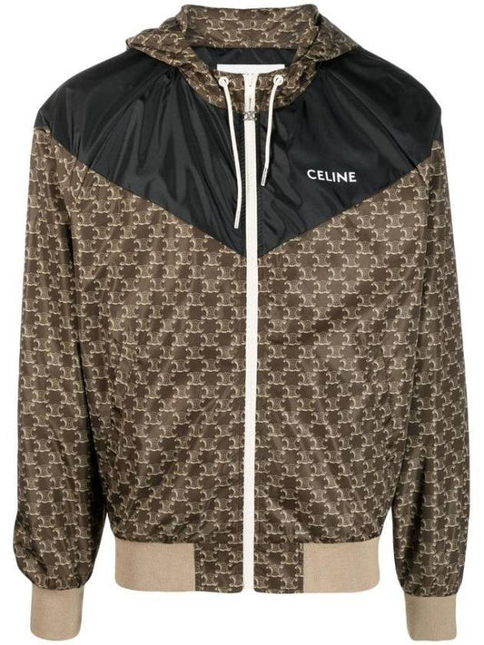 CELINE Men's Monogram Nylon Hooded Jacket Beige Black