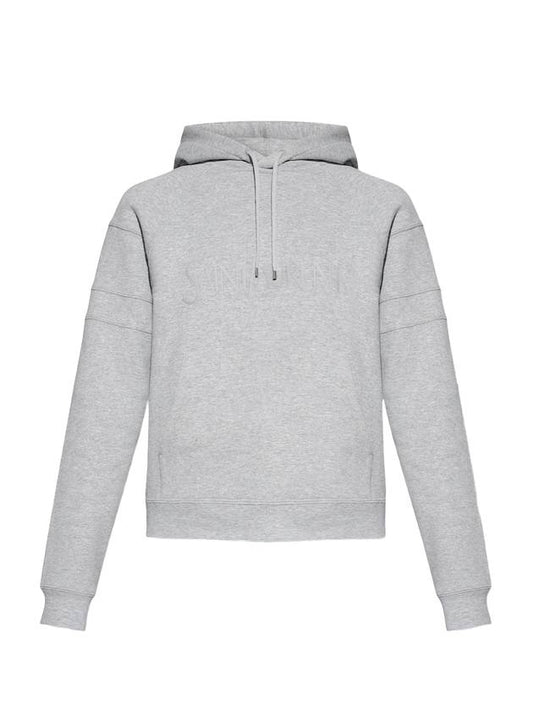 Saint Laurent Logo Kangaroo Pocket Fleece Hoodie Grey