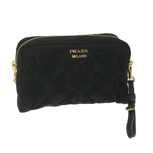PRADA Embroidery Pouch Nylon Black  ac2598