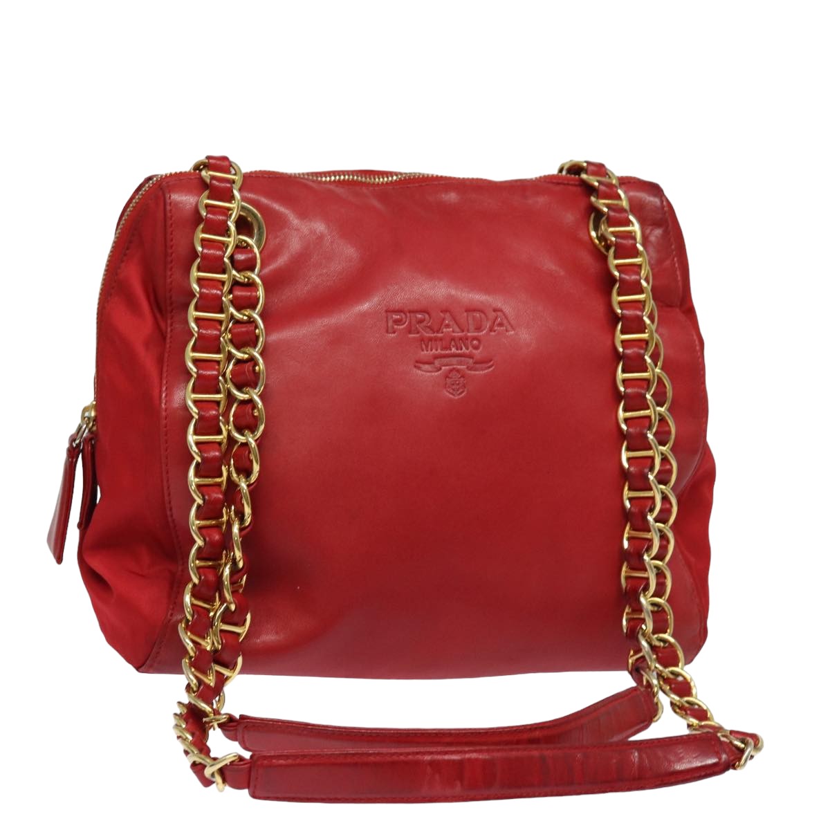 PRADA Chain Shoulder Bag Leather Red  ac3042