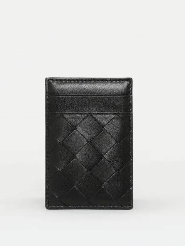 Bottega Veneta Intrecciato Magnet Leather Card Wallet Black