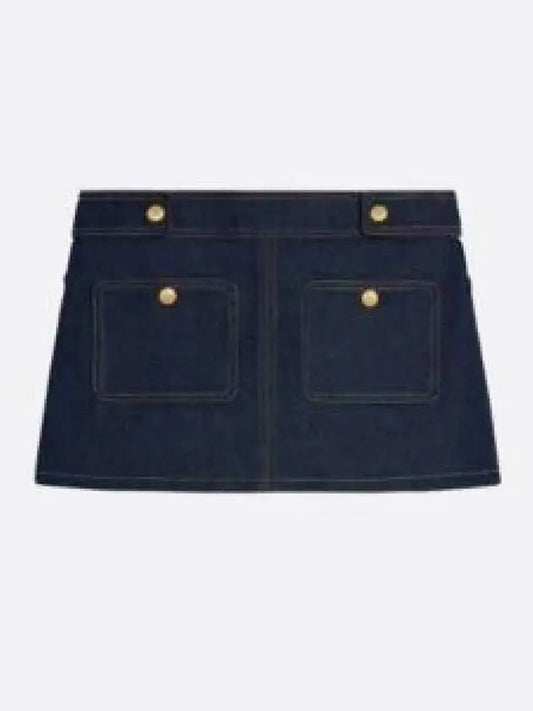CELINE Trapeze Raw Wash Denim A-Line Skirt Rinsed