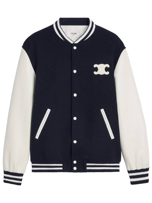 CELINE Teddy Varsity Texture Wool Jacket Navy