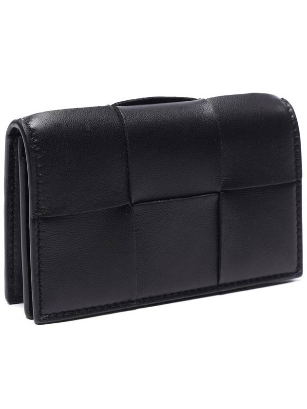 Bottega Veneta Intrecciato Flap Card Wallet Black