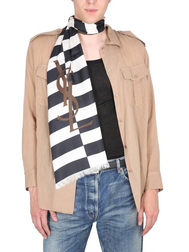 Saint Laurent graphic print muffler white