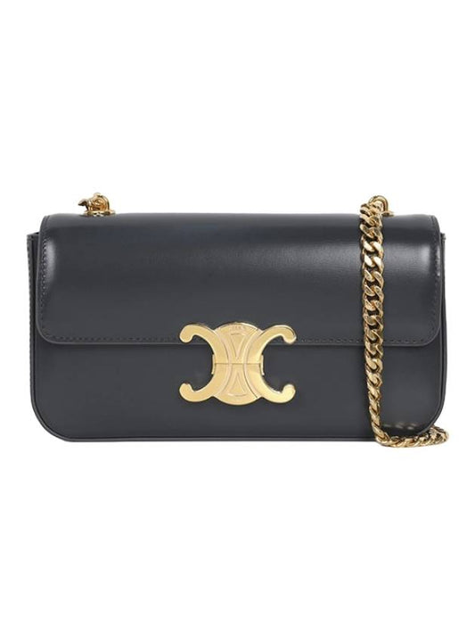 CELINE Triomphe Shiny Calfskin Shoulder Bag Grey